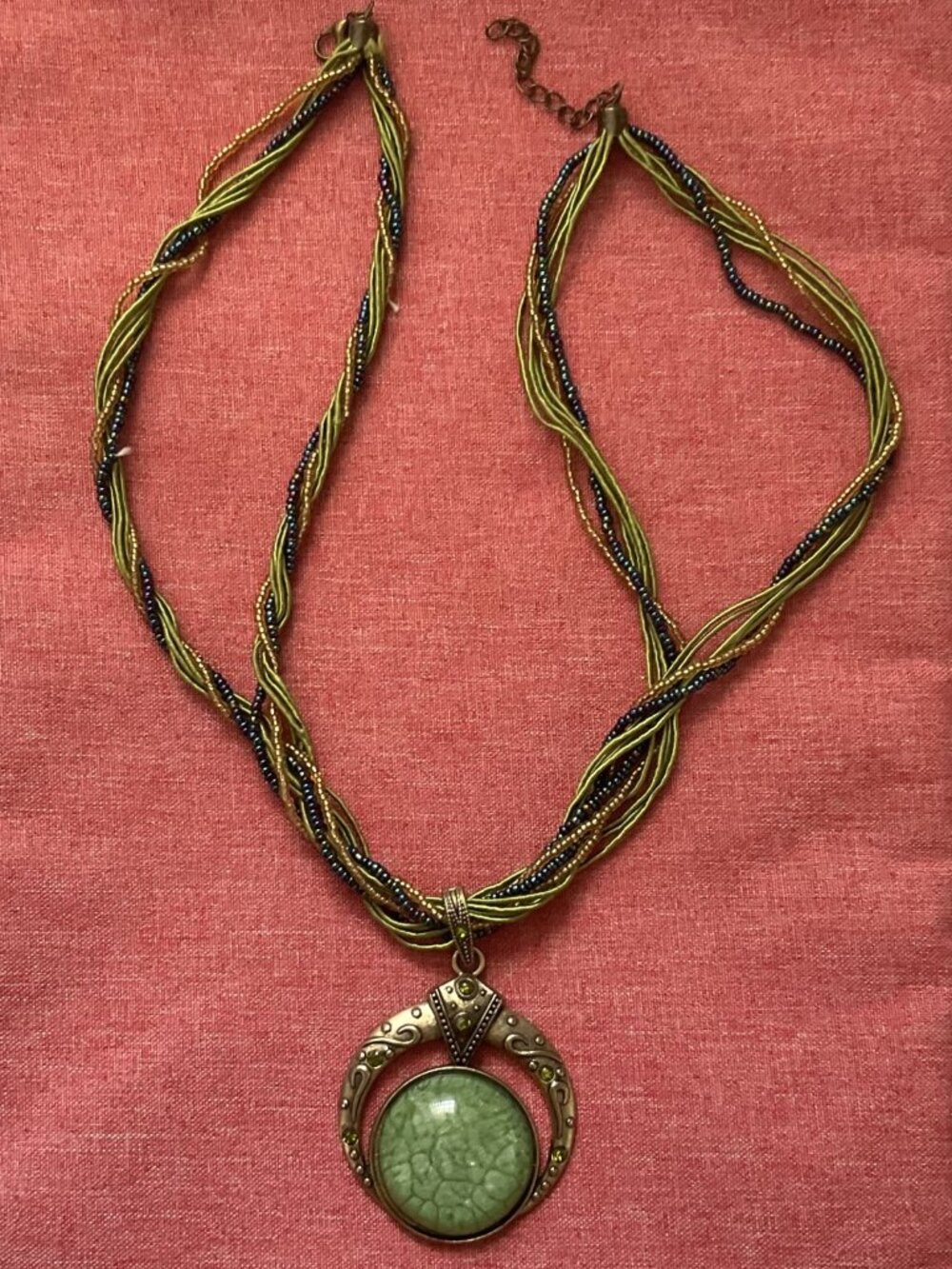 BOHO GREEN & BLUE MULTISTRAND STATEMENT NECKLACE - Picture 2 of 8